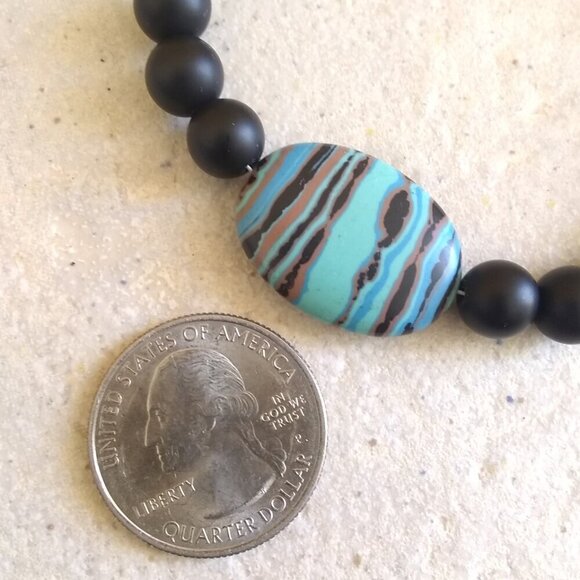 Energetic & Spunky Beaded Bracelet 7-8" ~ Fordite + Hematite + Black Beads - Picture 2 of 7